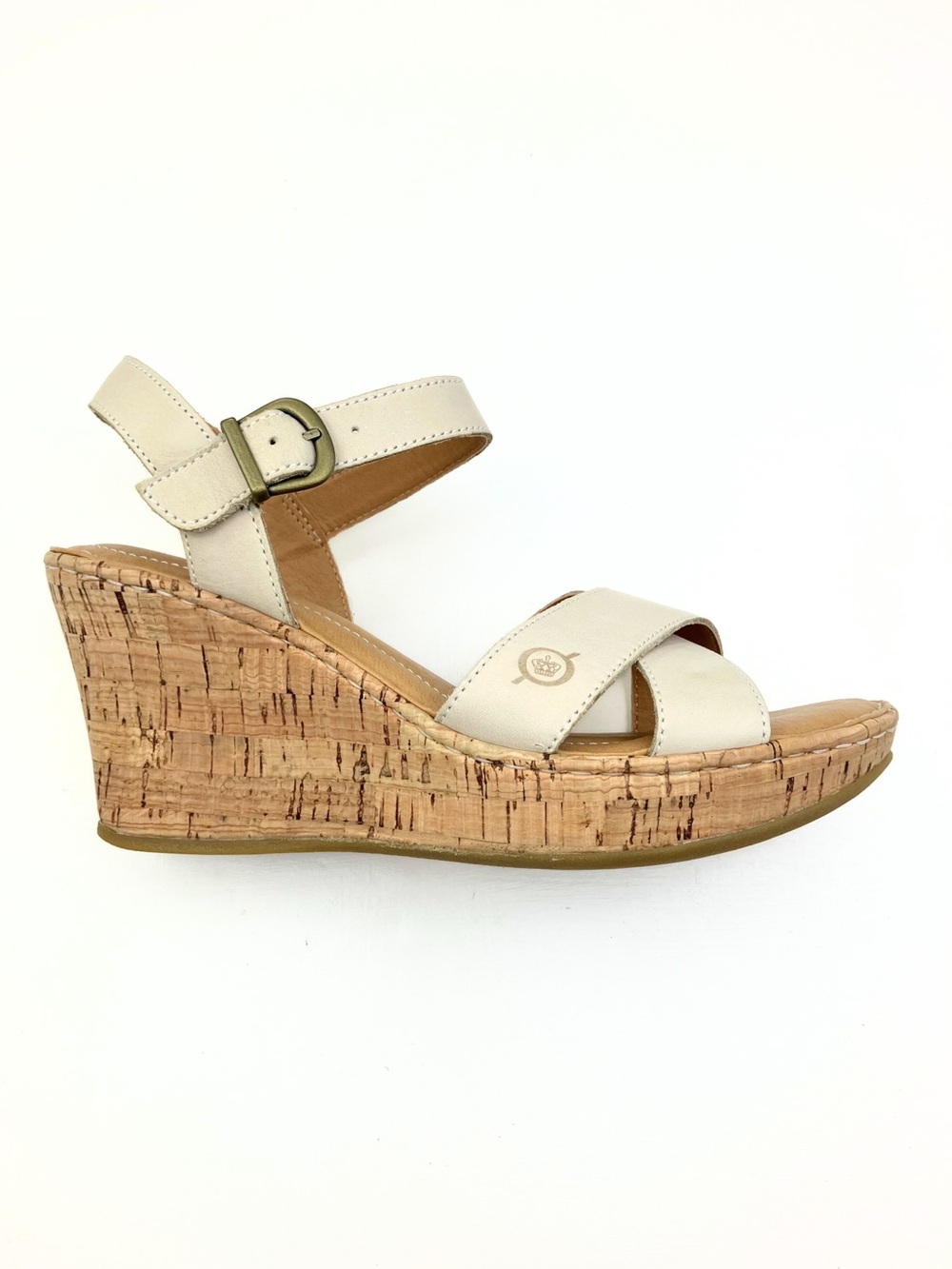Born Alaina Platform Wedge Sandal Cream Leather Sz 6